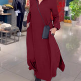 Eleanor - Lockeres Langes Kleid Mit Revers Und Seitenschlitz