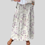 Damen Vintage Blumen Kunst Leinen Elastischer Bund Taschenrock