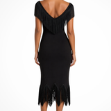 Annabel | Off-Shoulder Midi-Kleid mit Fransenverzierung für Frauen - Perfekt für Hochzeitsgäste