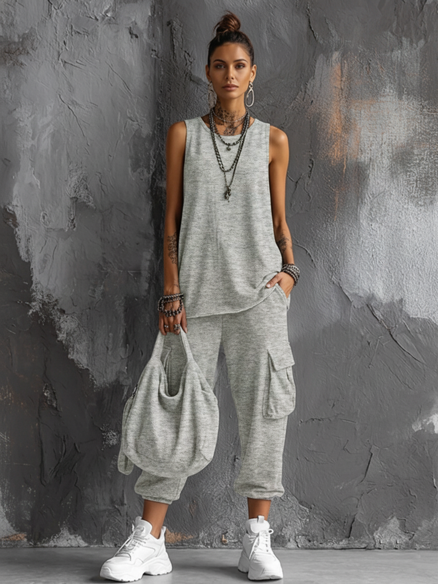 Damen-Freizeit-Set: Dunkelgraues Hobby-Top + Jogginghose