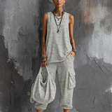 Damen-Freizeit-Set: Dunkelgraues Hobby-Top + Jogginghose
