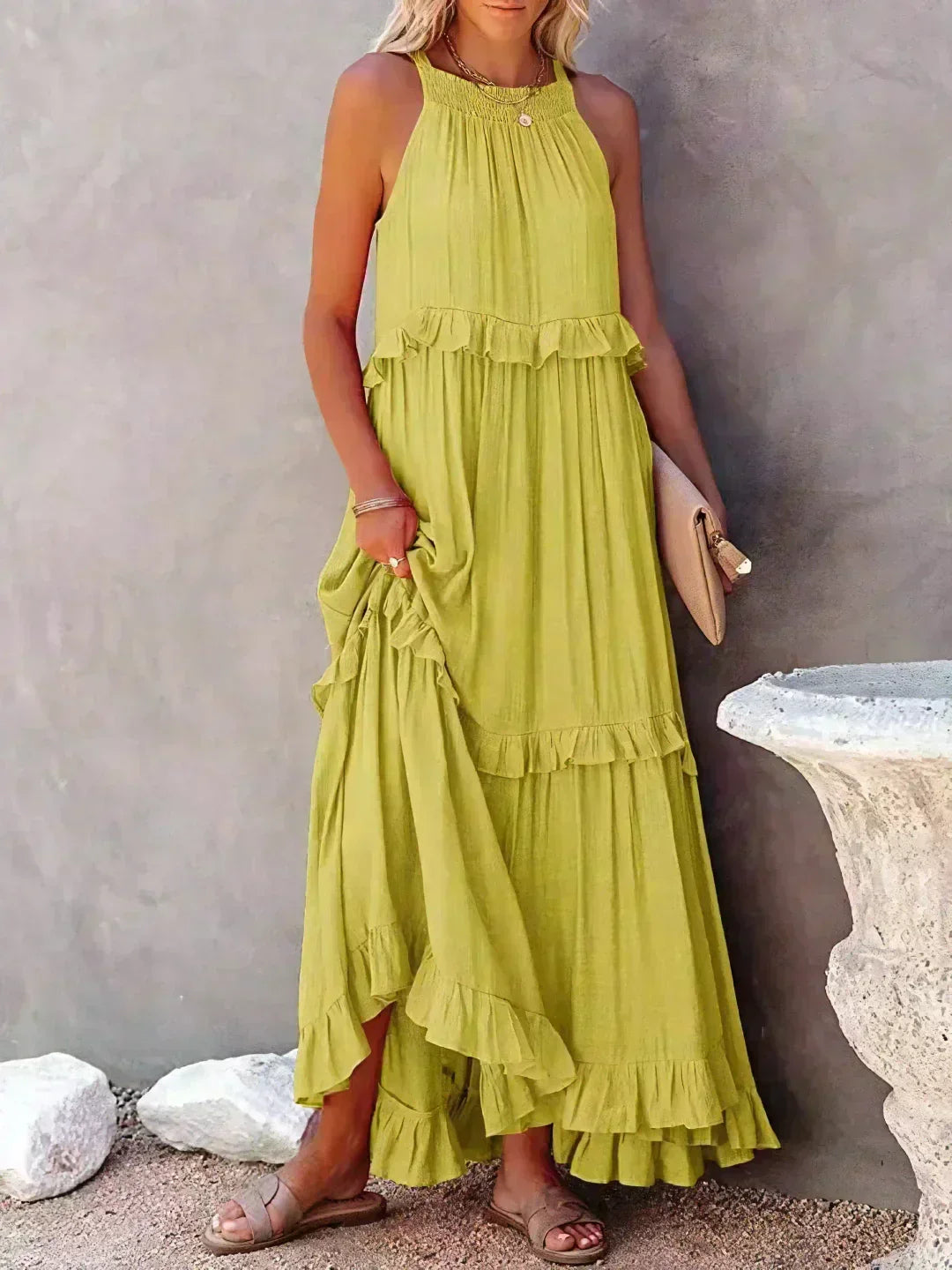 Sarah | Halter Rüsch Maxi Kleid (Fast ausverkauft)