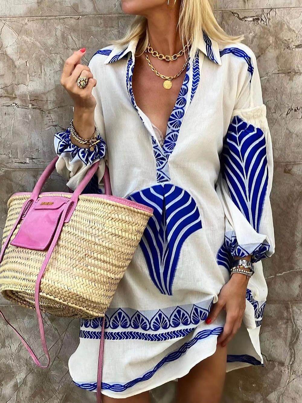 Kristine - Schickes einzigartiges Print-Mini-Kleid für die Feiertage