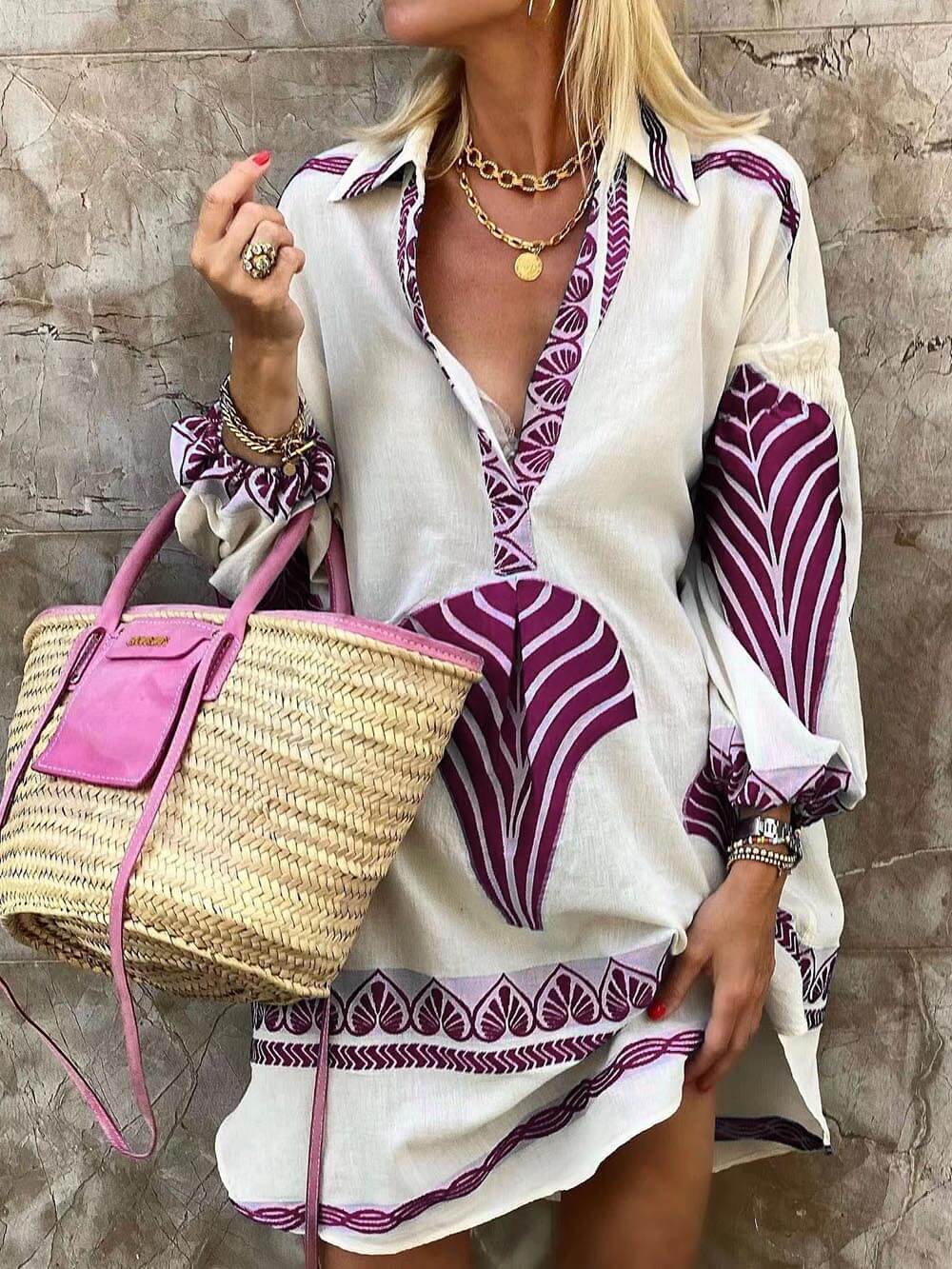 Kristine - Schickes einzigartiges Print-Mini-Kleid für die Feiertage