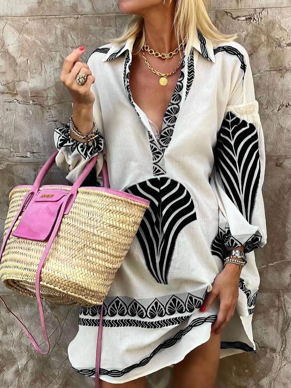 Kristine - Schickes einzigartiges Print-Mini-Kleid für die Feiertage