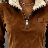 Halb-Zip Kragen Sweatshirt mit asymmetrischem Design und Fransenakzenten
