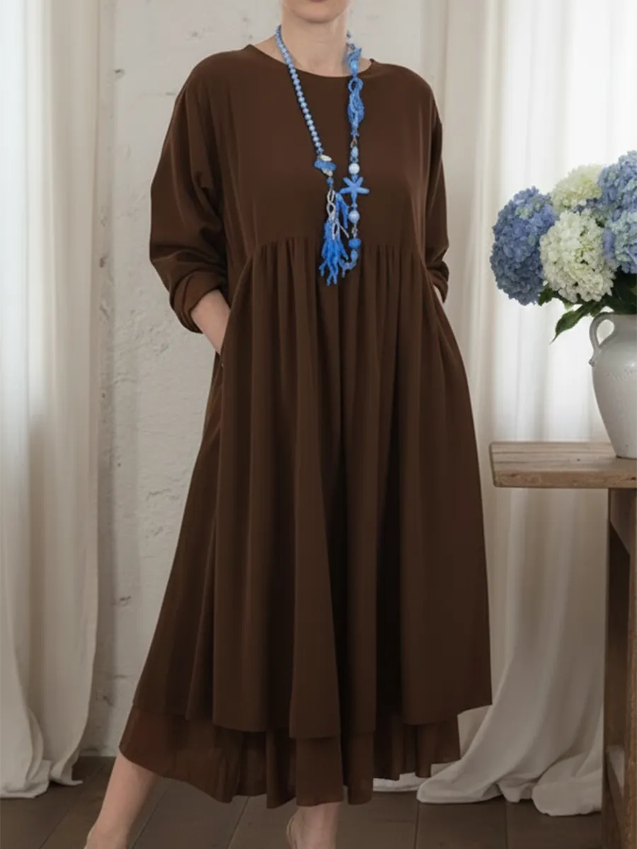 Lässiges Midi-Kleid für Frauen mit doppeltem Saumdesign