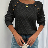 Lina - Langärmeliger Pullover Mit Zopfmuster, Lässiger Pullover Mit Rundhalsausschnitt