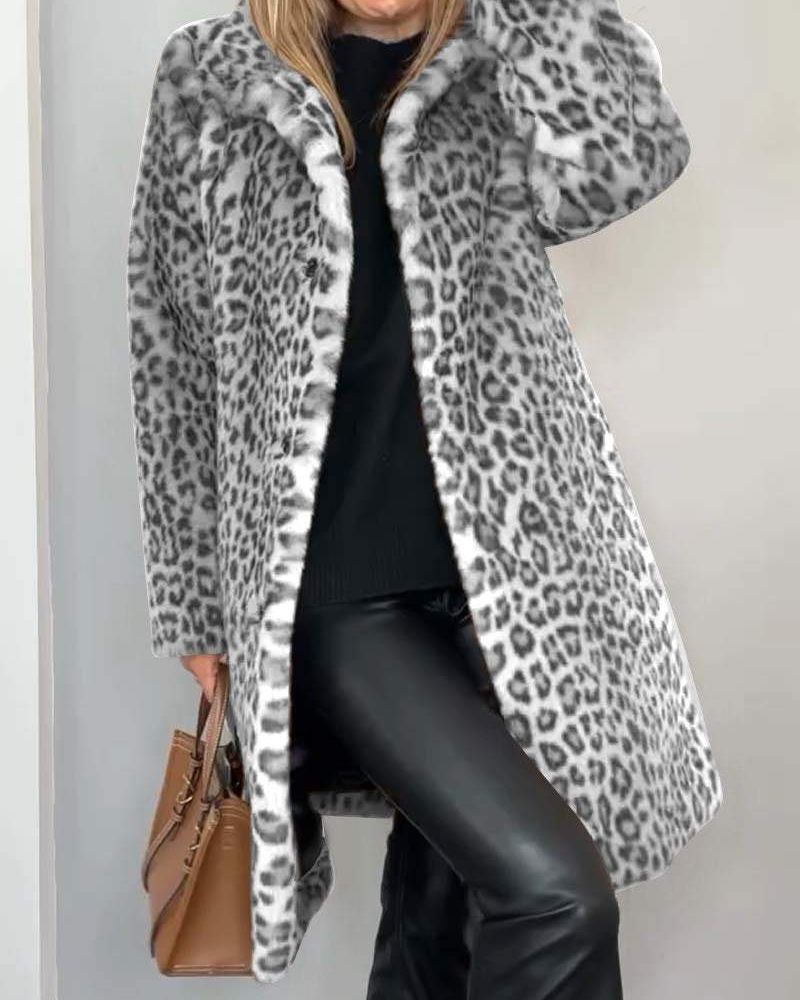 Lysandra | Damen Langmantel mit Leopardenmuster