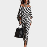 Damen Off-Shoulder Gestreiftes Maxikleid mit Bindegürtel