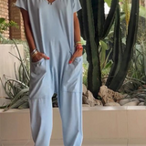 Yelena™ - Lässiger V-Ausschnitt Einfarbiger Jumpsuit