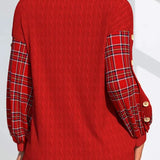 Ida | Roter Pullover mit karierten Ärmeln