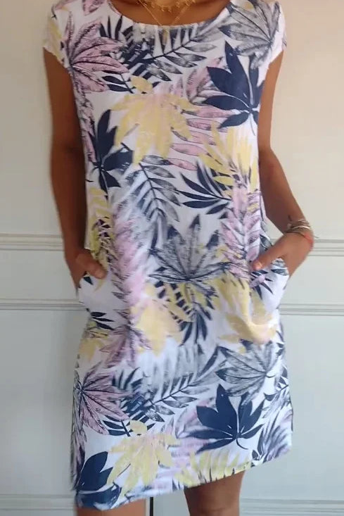 Bedrucktes Sommerkleid für Damen mit Taschen