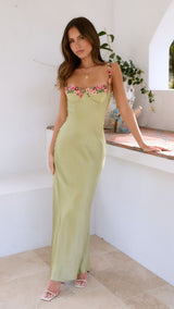 Luz - Besticktes Satin-Kleid in einfarbig