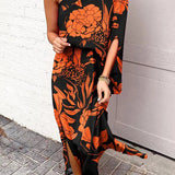 Rosie Maxikleid mit einem Schulterdesign und bedrucktem Saum