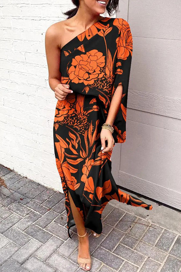 Rosie Maxikleid mit einem Schulterdesign und bedrucktem Saum