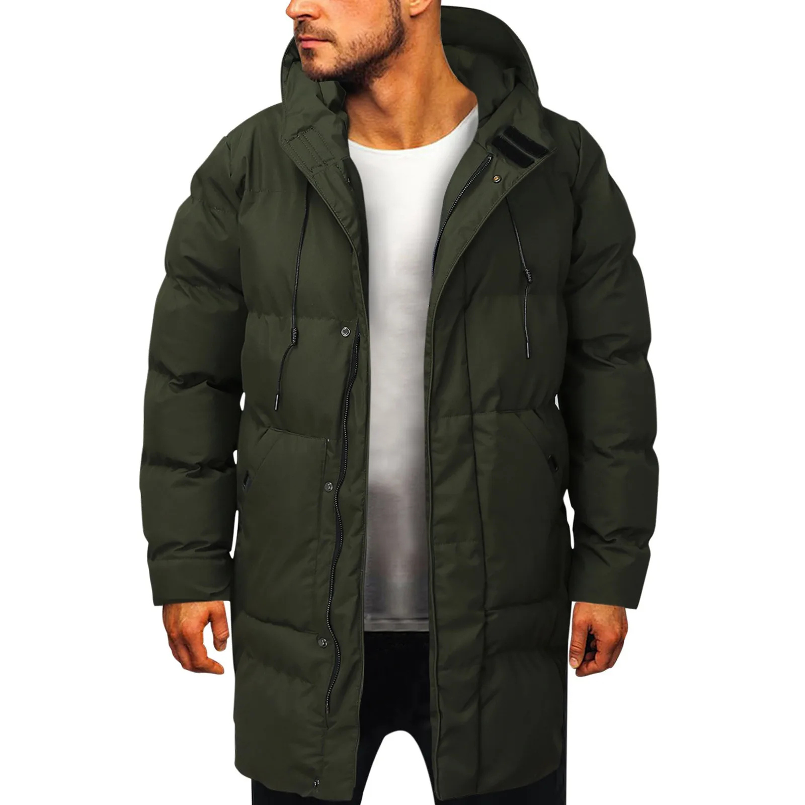 Tommaso - Langer Wintermantel Herren Mit Kapuze, Gefütterter Steppmantel