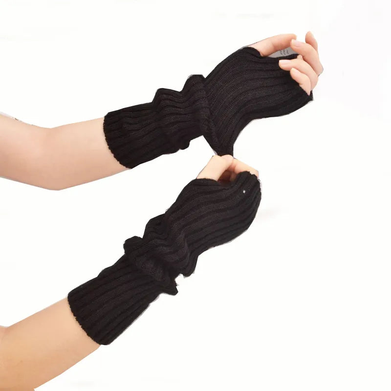 Lange fingerlose Strickhandschuhe (30 cm)