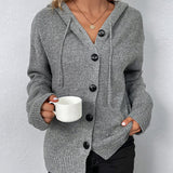 Mia | Damen Kapuzenstrickjacke mit Knöpfen