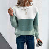 Clara - Stilvoller dreifarbiger Patchwork-Pullover