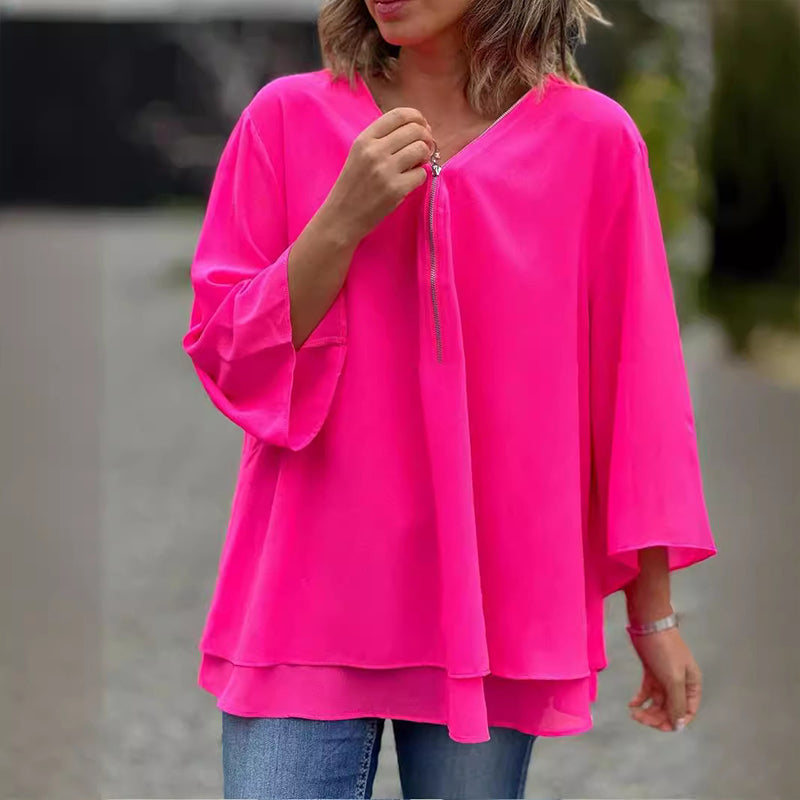Heidi™ - V-Ausschnitt Fließendes Zip-Top