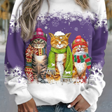 Nele - Warmes Winter Top Mit Schneekatzen Print