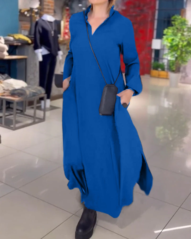 Eleanor - Lockeres Langes Kleid Mit Revers Und Seitenschlitz