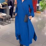 Eleanor - Lockeres Langes Kleid Mit Revers Und Seitenschlitz