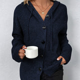 Mia | Damen Kapuzenstrickjacke mit Knöpfen