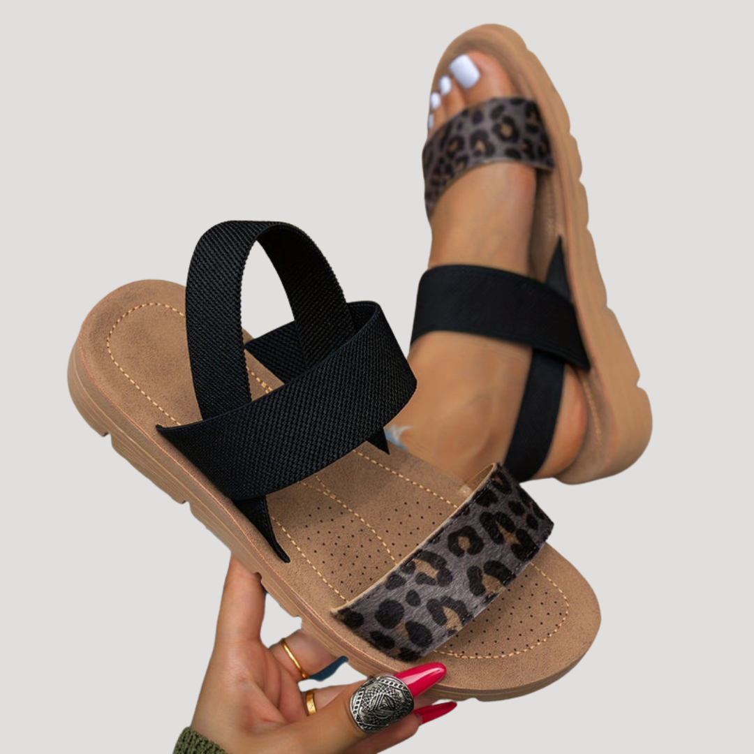 Damen Stylische Leopardenmuster Kreuzriemen Flache Sandalen für Ultimativen Komfort