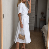 Eden | Damen Midi-Kleid mit Knöpfen und Bindegürtel