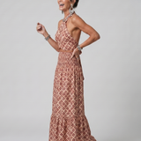 Amira | Geometrischer Print Cutout Midi-Kleid mit Kreuzträger