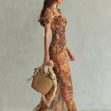 Ciel | Rüschensleeve Raffung Schlitz Midi Kleid
