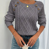 Lina - Langärmeliger Pullover Mit Zopfmuster, Lässiger Pullover Mit Rundhalsausschnitt