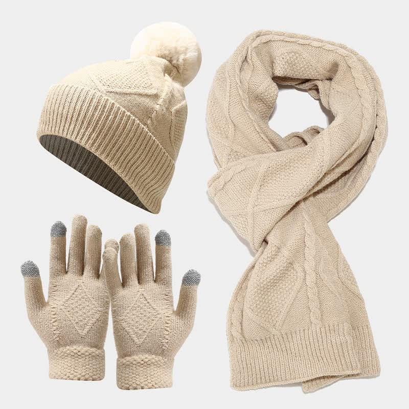 Damen Strickset mit Mütze, Schal und Handschuhen