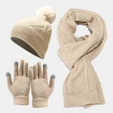 Damen Strickset mit Mütze, Schal und Handschuhen
