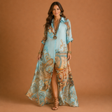 Cleo | Damen Shirt-Maxikleid mit seitlichem Schlitz