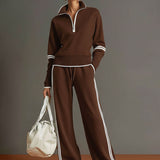 Vintage-inspirierter grauer und weißer Halbzip-Sweatshirt mit weitem Hosen-Set