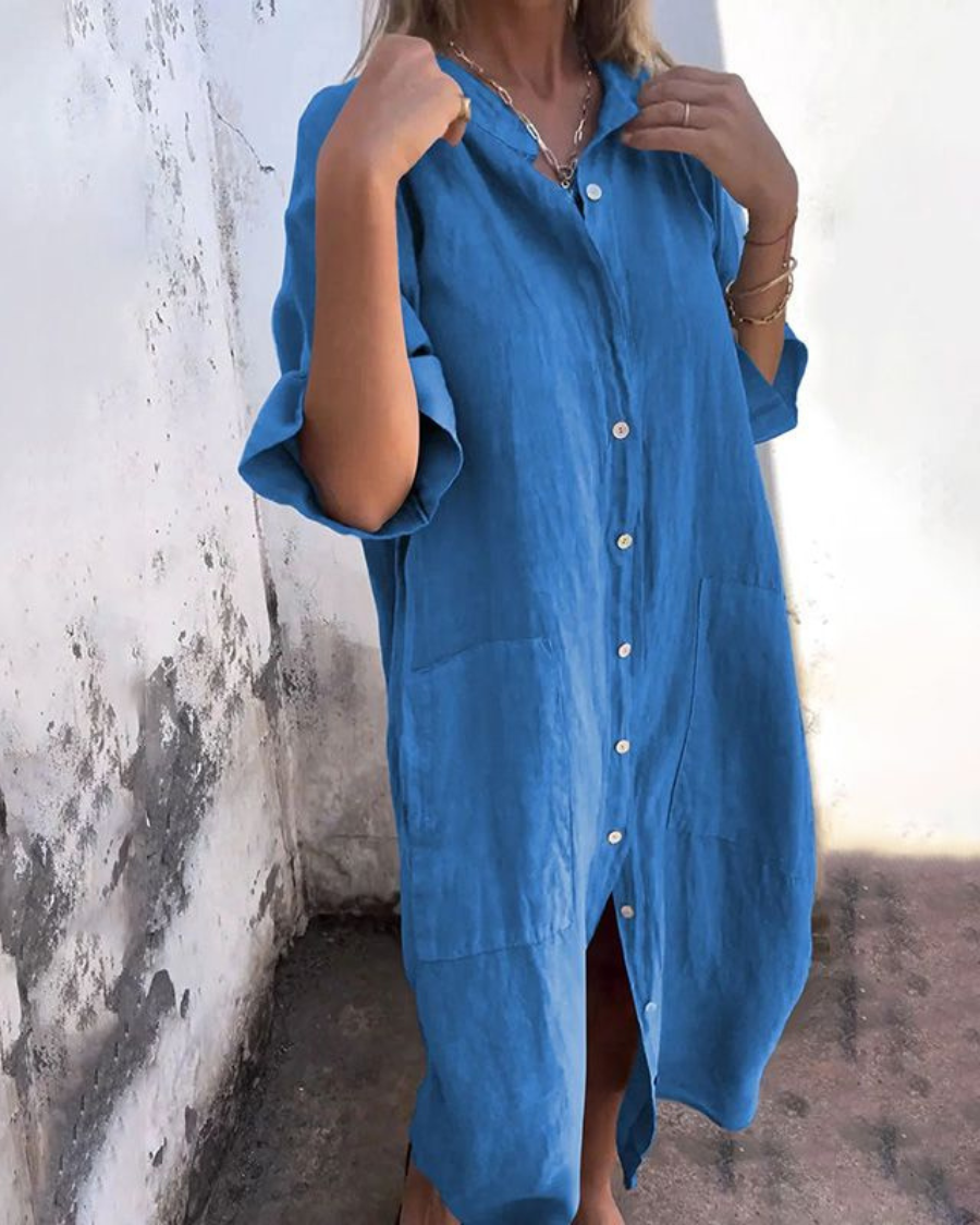 Meiva | Damen Midikleid mit Knöpfen und Taschen