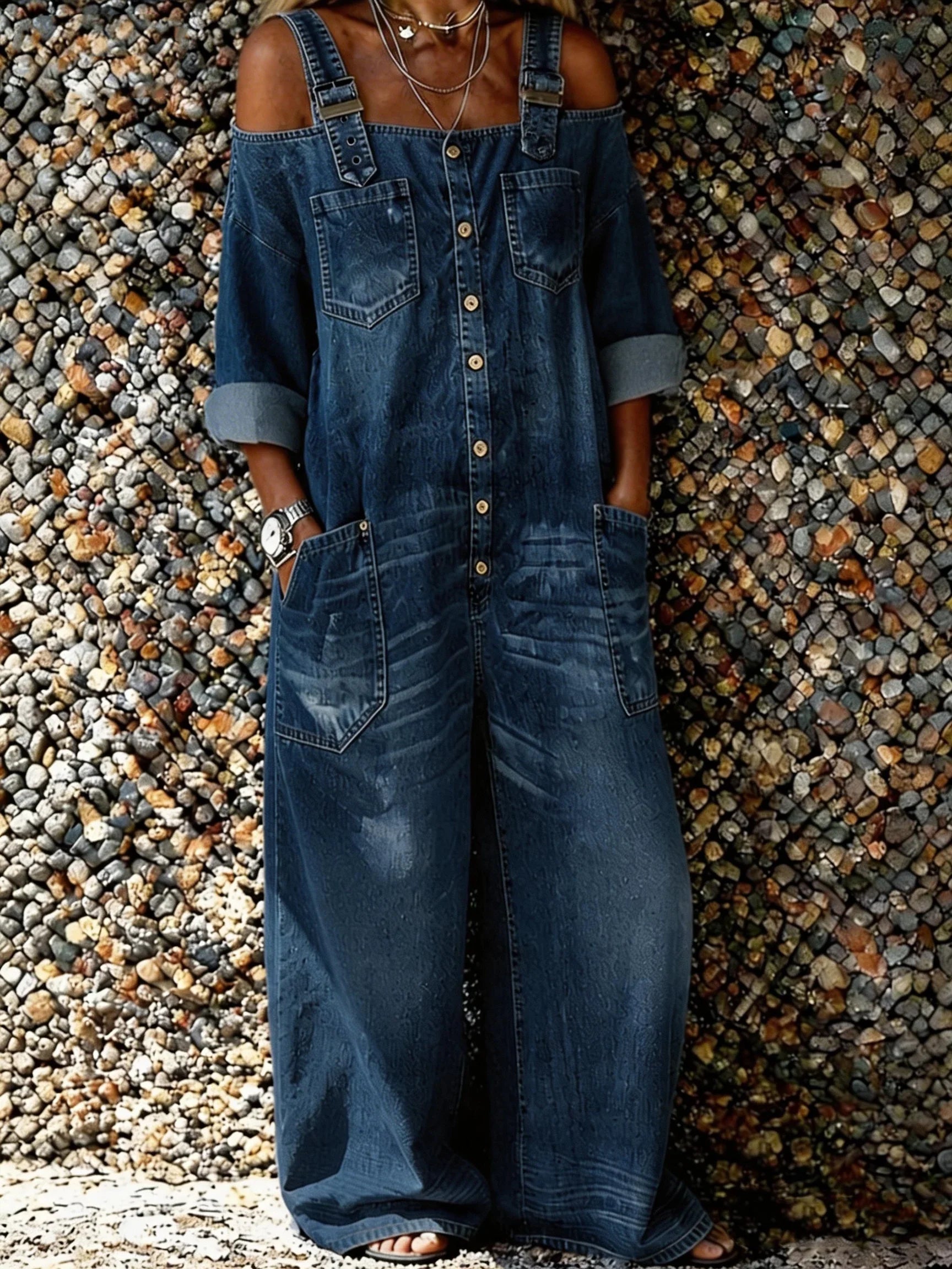 Bo | Damen Overall mit Knöpfen und Taschen