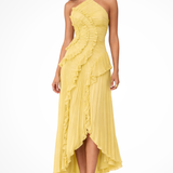 Imogen | Damen Rückenfreies Rüschensmaxikleid mit ärmellosem Halterdesign für Sommerhochzeiten
