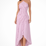 Imogen | Damen Rückenfreies Rüschensmaxikleid mit ärmellosem Halterdesign für Sommerhochzeiten