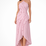 Imogen | Damen Rückenfreies Rüschensmaxikleid mit ärmellosem Halterdesign für Sommerhochzeiten