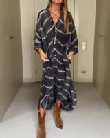 Bella™ – Boho-Streifen Maxikleid mit langen Ärmeln
