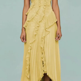Imogen | Damen Rückenfreies Rüschensmaxikleid mit ärmellosem Halterdesign für Sommerhochzeiten