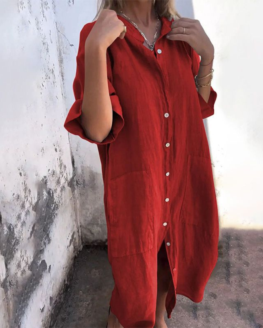 Meiva | Damen Midikleid mit Knöpfen und Taschen