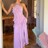 Imogen | Damen Rückenfreies Rüschensmaxikleid mit ärmellosem Halterdesign für Sommerhochzeiten