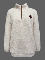 Claudia - Patch Quarter Zip Pullover Teddy Sweatshirt
