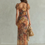 Ciel | Rüschensleeve Raffung Schlitz Midi Kleid