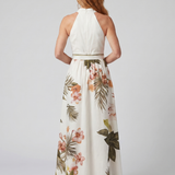 Wiese | Drapiertes Halter-Botanik-Paneel-Maxikleid